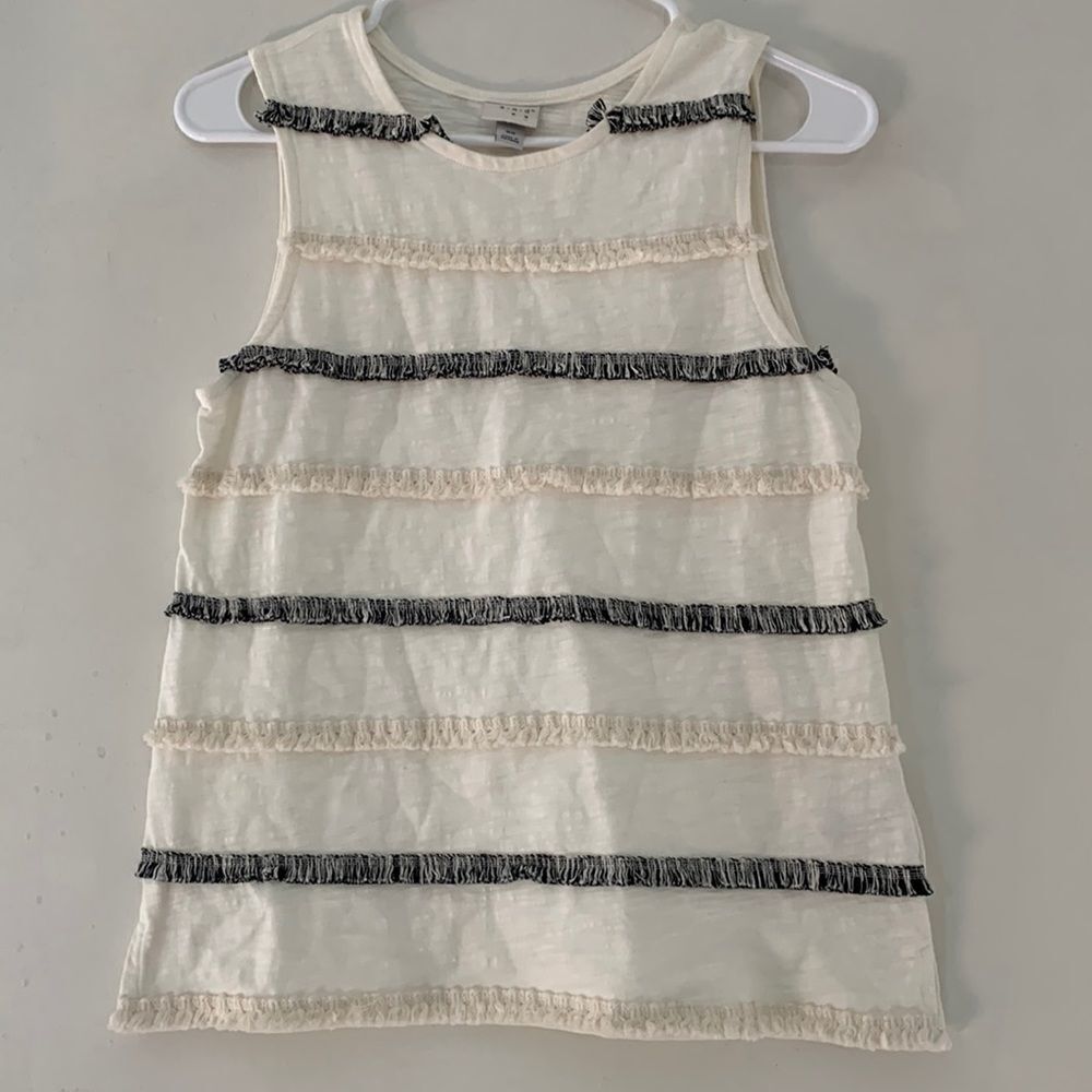 A New Day cream tank with black and cream striped fringe Size XS Length 22